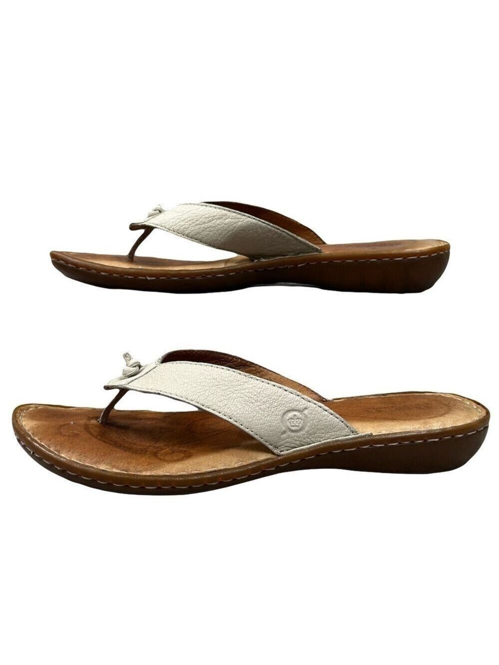 Born Ivory Leather Thong Flip Flop Sandals Size 8